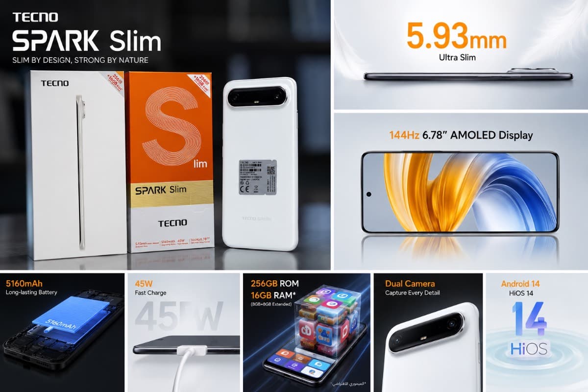 Tecno Spark Slim 8+8-256Gb Blanc